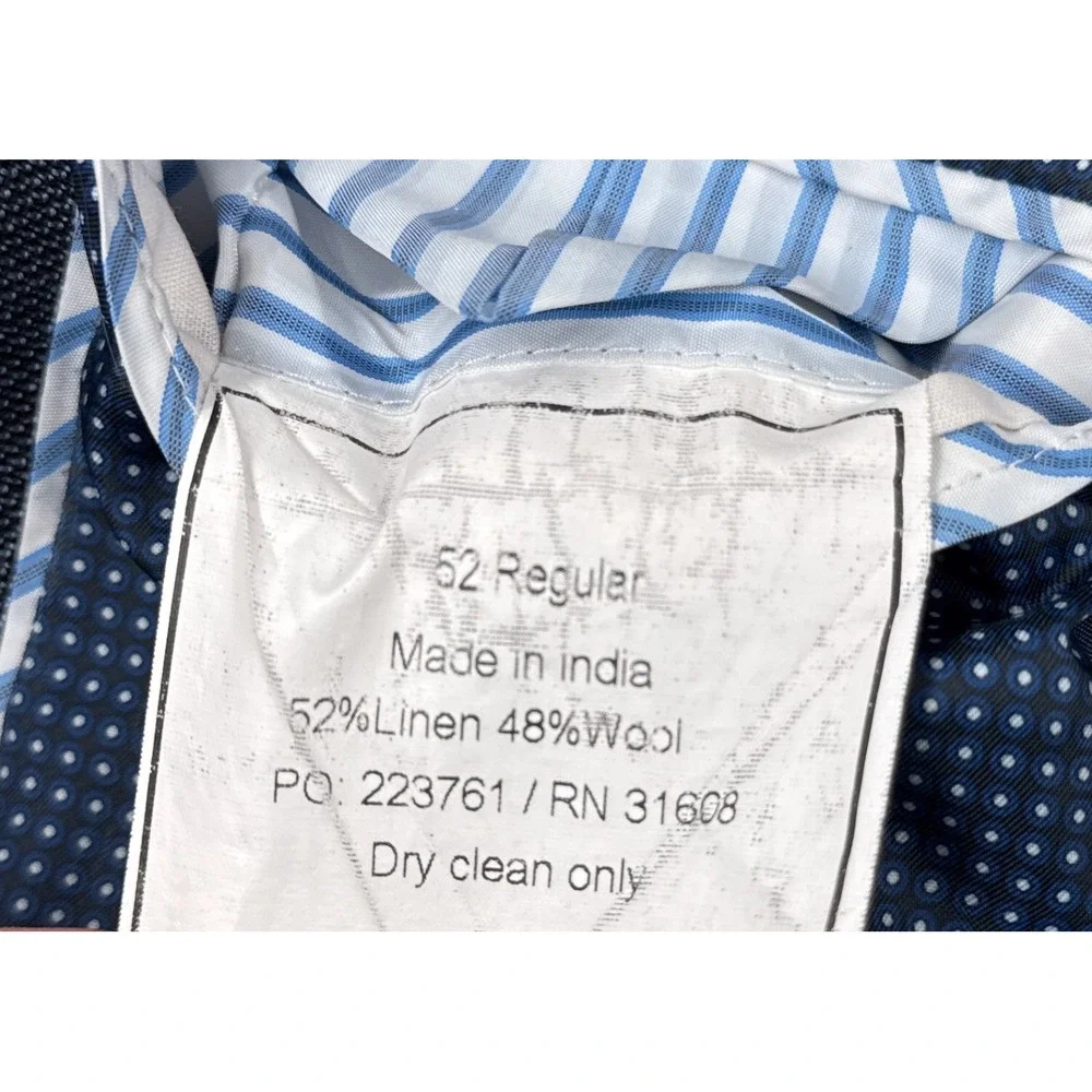JOSEPH ABBOUD Tailored Fit Blazer Mens 52R Blue Linen Wool Hopsack Sport Coat